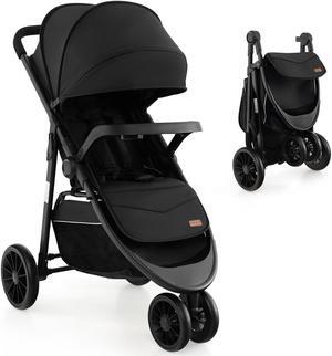 SlickBlue Baby Jogging Stroller with Adjustable Canopy for Newborn-Black