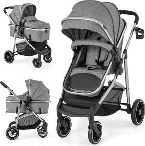 SlickBlue 2-in-1 Convertible Baby Stroller with Reversible Seat-Gray