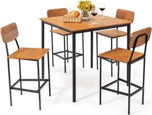 SlickBlue 5 Pieces Industrial Dining Table Set with Counter Height Table and 4 Bar Stools