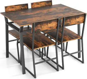 SlickBlue 5 Piece Dining Table Set with Storage Rack and Metal Frame