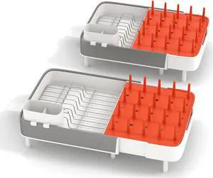 SlickBlue Expandable Dish Drying Rack Adjustable Dual-Part Dish Drainer with Detachable Utensil Holder