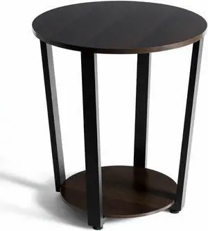SlickBlue 2-tier Round End Table with Storage Shelf & Metal Frame