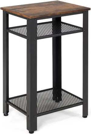 SlickBlue 3-Tier Industrial End Table with Metal Mesh Storage Shelves
