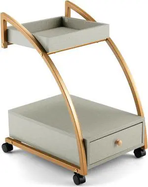 SlickBlue Modern 2-Tier Rolling End Table with Tray Top and Pull-Out Drawer-Gray
