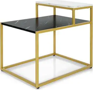 SlickBlue 2 Tier End Side Table with  Metal Frame and Storage Shelf for Living Room