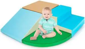 SlickBlue 4 Pieces Indoor Toddler Playtime Corner Climber Play Set-Blue