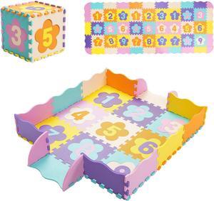 SlickBlue 75 Pieces Baby Foam Interlocking Play Mat with Fence with Detachable Numbers