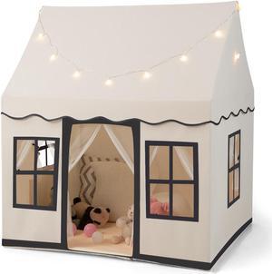 SlickBlue Toddler Large Playhouse with Star String Lights-Beige