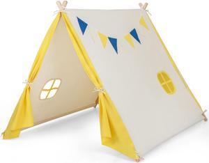 SlickBlue Kids Play Tent with Solid Wood Frame Holiday Birthday Gift & Toy for Boys & Girls-Yellow