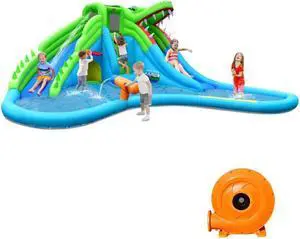 SlickBlue Inflatable Crocodile Style Water Slide Upgraded Kids Bounce Castle with 780W Blower