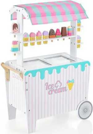 SlickBlue Kid's Ice Cream Cart Playset with Display Rack and Accessories