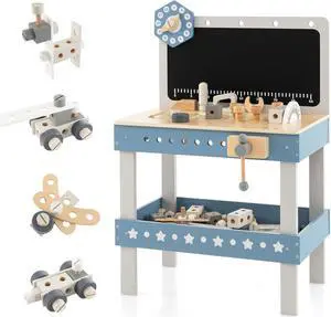 SlickBlue Kids Play Tool Workbench Set with 61 Pcs Tool and Parts Set