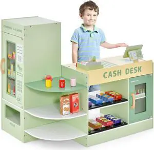 SlickBlue Kids Wooden Supermarket Play Toy Set with Checkout Counter