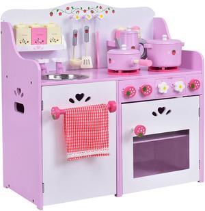 SlickBlue Kids Wooden Kitchen Toy Strawberry Pretend Cooking Playset