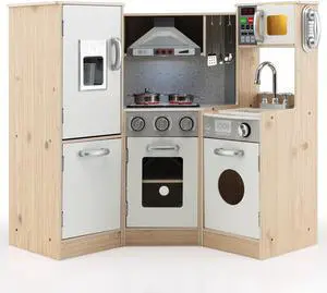 SlickBlue Kids Corner Wooden Kitchen Playset with Cookware Accessories