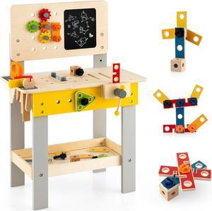 SlickBlue Wooden Pretend Play Workbench Set with Blackboard for Toddlers