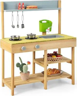 SlickBlue Backyard Pretend Play Toy Kitchen with Stove Top