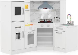 SlickBlue Kids Corner Pretend Kitchen Playset with Separated Washing Basin-White
