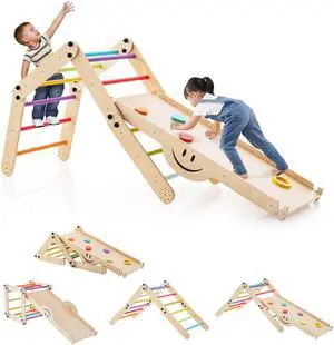 SlickBlue Climbing Triangle Ladder Toy Indoor Jungle Gym with Reversible Ramp-Multicolor
