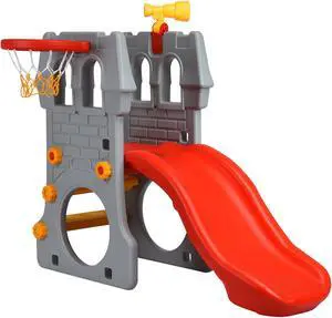 SlickBlue 5 in 1 Toddler Climber Slide Playset with Basketball Hoop and Telescope