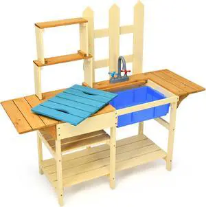 SlickBlue Kid's Outdoor Wooden Pretend Cook Kitchen Playset Toy