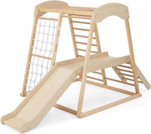 SlickBlue 6-in-1 Indoor Jungle Gym Kids Wooden Playground with Monkey Bars