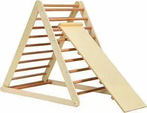 SlickBlue Foldable Wooden Climbing Triangle Indoor with Ladder for Toddler Baby
