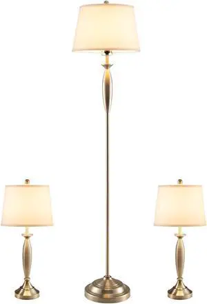 SlickBlue 3-Piece Modern Nickel Finish Lamp Set-Silver