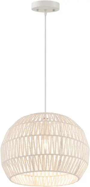 SlickBlue Round Farmhouse Rattan Pendant Lights with Adjustable Hanging Rope-Beige