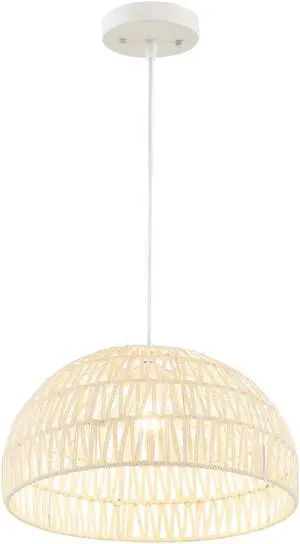 SlickBlue Farmhouse Rattan Pendant Lights with Adjustable Hanging Rope-Beige