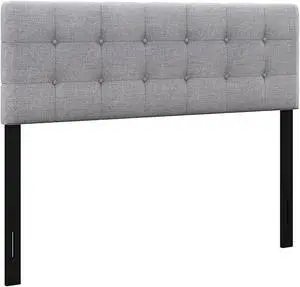 SlickBlue Linen Upholstered Headboard with Solid Rubber Wood Legs-Gray
