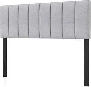 SlickBlue Linen Upholstered Headboard with Solid Wood Legs and Adjustable Width-Gray