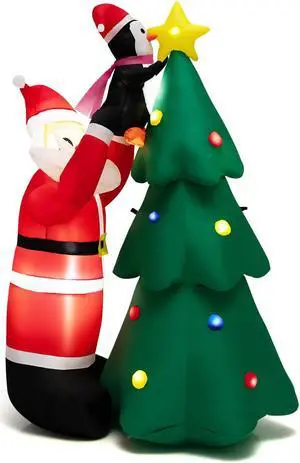 SlickBlue 6 Feet Inflatable Christmas Tree and Santa Claus with LED and Air Blower