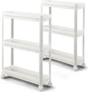 SlickBlue 2 Pieces 3-Tier Slim Detachable Storage Cart with Drainage Holes and Wheels