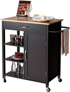 SlickBlue Mobile Kitchen Island Cart with Rubber Wood Top