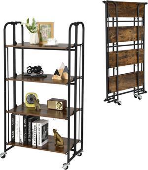 SlickBlue Foldable Rolling Cart with Storage Shelves for Kitchen-4-Tier