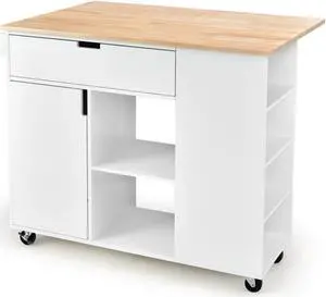 SlickBlue Drop-Leaf Kitchen Island with Rubber Wood Top