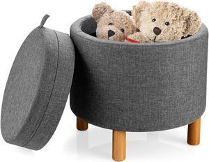 SlickBlue Round Fabric Storage Ottoman with Tray and Non-Slip Pads for Bedroom