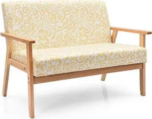 SlickBlue Modern Fabric Loveseat Sofa Couch Upholstered 2-Seat Armchair-Yellow