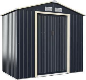 SlickBlue 7 Feet x 4 Feet Metal Storage Shed with Sliding Double Lockable Doors-Gray