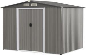 SlickBlue 8 x 6 Feet Galvanized Steel Storage Shed for Garden Yard-Gray