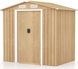 SlickBlue 6 x 4 Feet Galvanized Steel Storage Shed with Lockable Sliding Doors-Natural