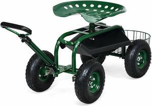 SlickBlue Heavy Duty Garden Cart with Tool Tray and 360 Swivel Seat