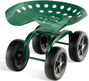 SlickBlue Garden Rolling Workseat with 360Â°Swivel Seat and Adjustable Height-Green