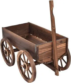 SlickBlue Wood Wagon Planter Pot Stand with Wheels