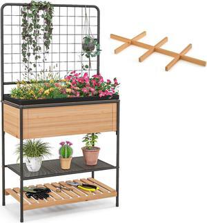 SlickBlue Raised Garden Bed with Trellis 2-tier Storage Shelves