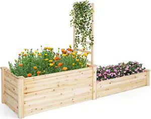 SlickBlue Raised Garden Bed with Trellis-Natural