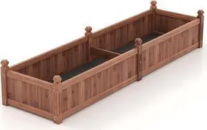 SlickBlue 91 x 24 x 16 Inch Divisible Planter Box with Corner Drainage and Non-woven Liner for Growing Vegetables-Brown
