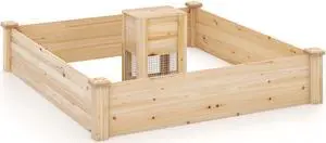 SlickBlue 49" x 49" x 10" Raised Garden Bed with Compost Bin and Open-ended Bottom-Natural