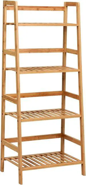 SlickBlue 4-Tier Bamboo Plant Rack with Guardrails Stable and Space-Saving